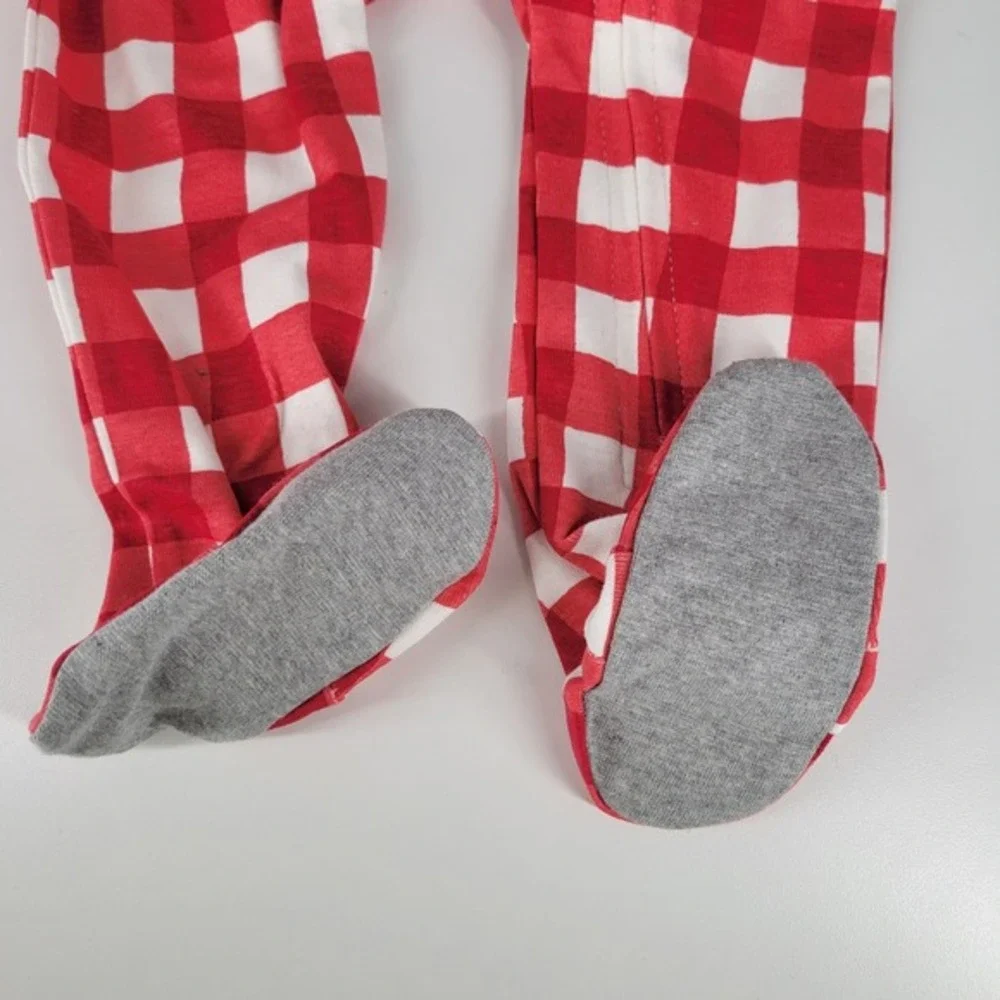 NEW Honest Baby Footie Pajama One Piece Red Buffalo Plaid Organic Cotton 6 9 Mos